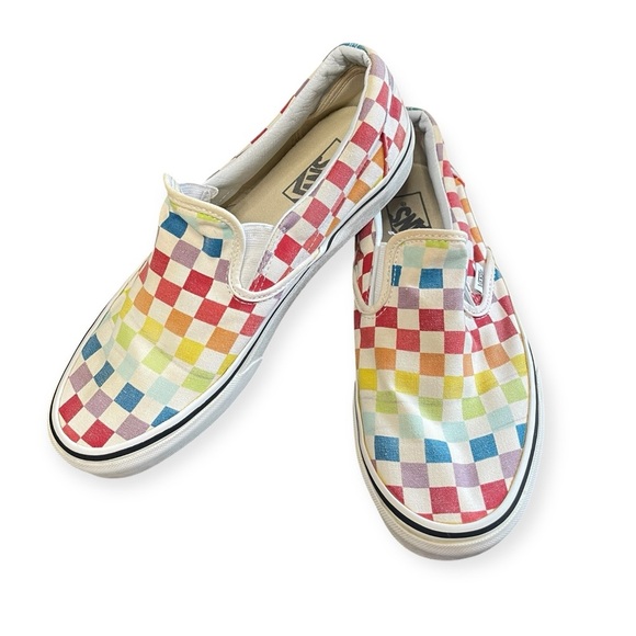 VANS Rainbow Checkered Slip-On Canvas Sneakers, Men's 7.5 Wom's 9 - Picture 1 of 11